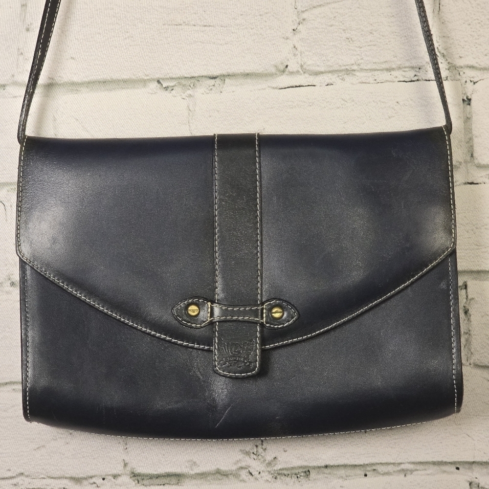 VINTAGE LIZ CLAIBORNE NAVY BLUE ENVELOPE CROSSBODY BAG CLASSIC MINIMALIST EUC